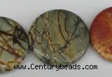 CPJ353 15.5 inches 30mm flat round picasso jasper gemstone beads