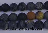 CPJ492 15.5 inches 8mm round matte black picasso jasper beads