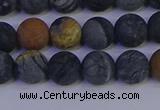 CPJ493 15.5 inches 10mm round matte black picasso jasper beads