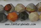 CPJ566 15.5 inches 10mm faceted nuggets polychrome jasper beads