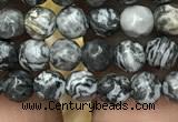 CPJ640 15.5 inches 4mm faceted round grey picture jasper beads