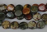 CPJ74 15.5 inches 10mm flat round picasso jasper gemstone beads