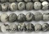 CPJ740 15 inches 4mm round matte grey picture jasper beads