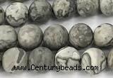 CPJ741 15 inches 6mm round matte grey picture jasper beads