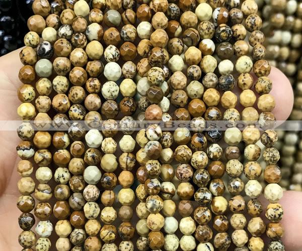 CPJ771 15 inches 4mm faceted round picture jasper beads wholesale