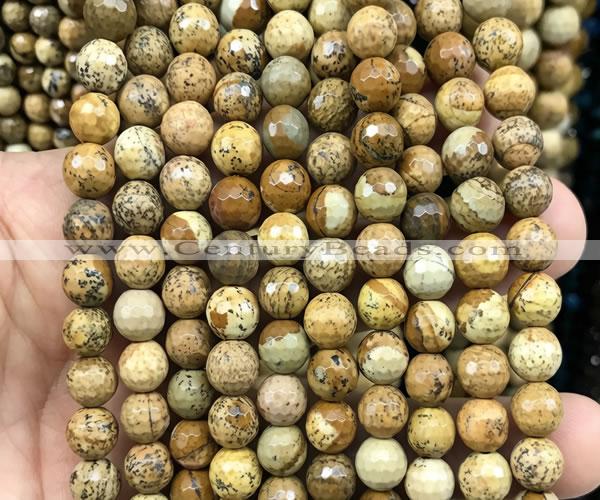 CPJ773 15 inches 8mm faceted round picture jasper beads wholesale