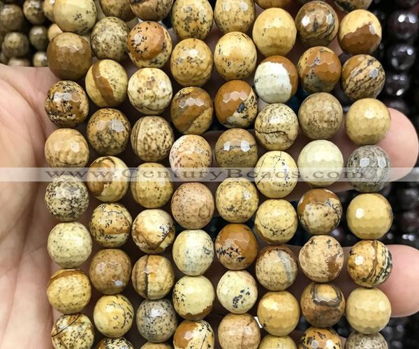 CPJ774 15 inches 10mm faceted round picture jasper beads wholesale
