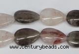 CPQ109 12*18mm flat teardrop natural pink crystal & smoky quartz beads