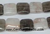 CPQ112 14*14mm square natural pink crystal & smoky quartz beads