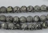 CPT112 15.5 inches 8mm faceted round grey picture jasper beads