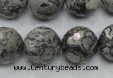 CPT117 15.5 inches 18mm faceted round grey picture jasper beads