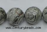 CPT118 15.5 inches 20mm faceted round grey picture jasper beads