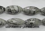 CPT122 15.5 inches 10*20mm faceted rice grey picture jasper beads