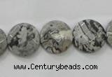 CPT125 15.5 inches 15mm faceted coin grey picture jasper beads