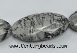 CPT128 15.5 inches 20*40mm faceted oval grey picture jasper beads