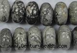 CPT161 15.5 inches 10*18mm rondelle grey picture jasper beads