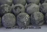 CPT574 15.5 inches 12mm round matte grey picture jasper beads