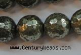 CPY109 15.5 inches 12mm faceted round pyrite gemstone beads wholesale