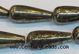 CPY135 15.5 inches 12*30mm teardrop pyrite gemstone beads wholesale