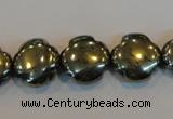 CPY163 15.5 inches 15mm carved flower pyrite gemstone beads wholesale
