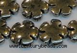 CPY165 15.5 inches 20mm carved flower pyrite gemstone beads wholesale