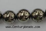 CPY207 15.5 inches 16mm round pyrite gemstone beads wholesale