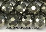 CPY267 15.5 inches 8mm round faceted pyrite gemstone beads