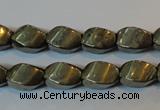 CPY346 15.5 inches 8*12mm twisted rice pyrite gemstone beads wholesale