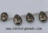 CPY382 Top drilled 7*11mm flat teardrop pyrite gemstone beads