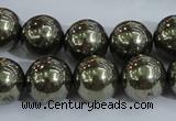 CPY406 15.5 inches 14mm round pyrite gemstone beads wholesale