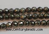 CPY49 16 inches 4mm faceted round pyrite gemstone beads wholesale