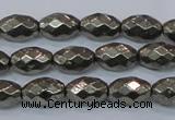 CPY603 15.5 inches 8*12mm faceted rice pyrite gemstone beads