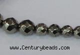 CPY615 15.5 inches 4mm - 12mm faceted round pyrite gemstone beads