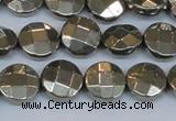 CPY627 15.5 inches 12mm faceted coin pyrite gemstone beads