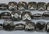 CPY636 15.5 inches 10*10mm faceted square pyrite gemstone beads