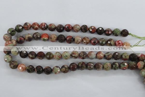 CRA103 15.5 inches 12mm faceted round rainforest agate gemstone beads