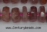 CRB1343 15.5 inches 7*14mm faceted rondelle strawberry quartz beads