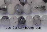 CRB1817 15.5 inches 5*8mm faceted rondelle black rutilated quartz beads