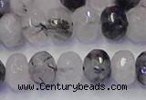 CRB1818 15.5 inches 6*10mm faceted rondelle black rutilated quartz beads