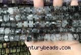 CRB2191 15.5 inches 9mm - 10mm faceted tyre black rutilated quartz beads