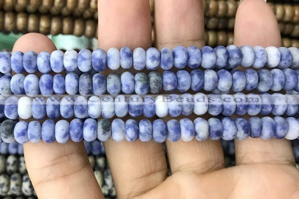 CRB5007 15.5 inches 4*6mm rondelle matte blue spot stone beads