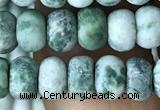 CRB5008 15.5 inches 4*6mm rondelle matte green spot stone beads