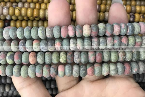 CRB5073 15.5 inches 5*8mm rondelle matte unakite beads wholesale