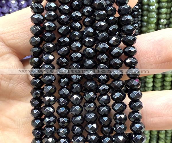 CRB6114 15 inches 4*6mm faceted rondelle black agate beads