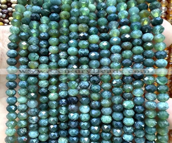 CRB6115 15 inches 4*6mm faceted rondelle moss agate beads