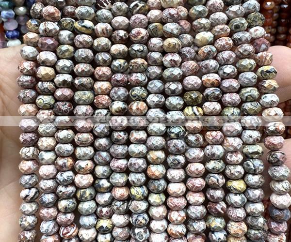 CRB6137 15 inches 4*6mm faceted rondelle leopard skin jasper beads