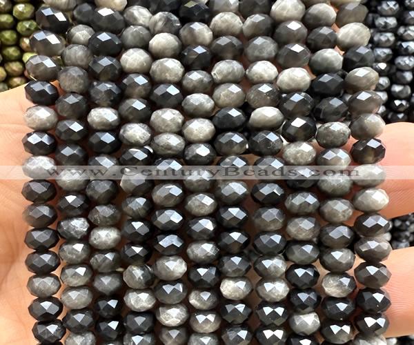 CRB6145 15 inches 4*6mm faceted rondelle silver obsidian beads