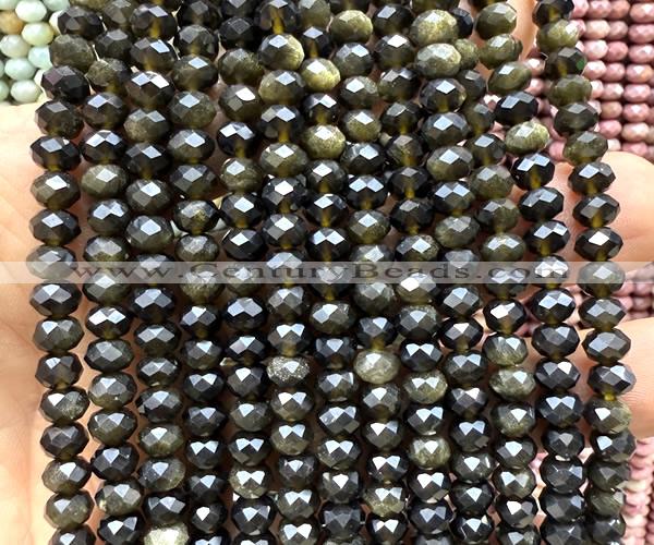 CRB6146 15 inches 4*6mm faceted rondelle golden obsidian beads