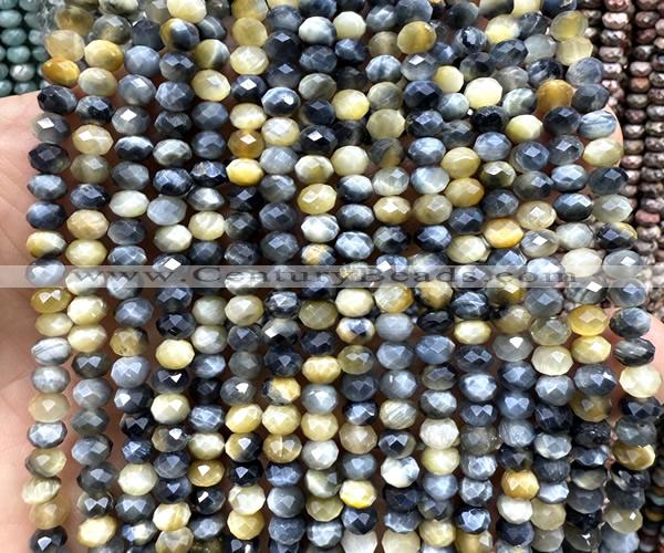 CRB6149 15 inches 4*6mm faceted rondelle golden & blue tiger eye beads