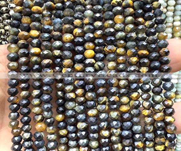CRB6152 15 inches 4*6mm faceted rondelle yellow & blue tiger eye beads